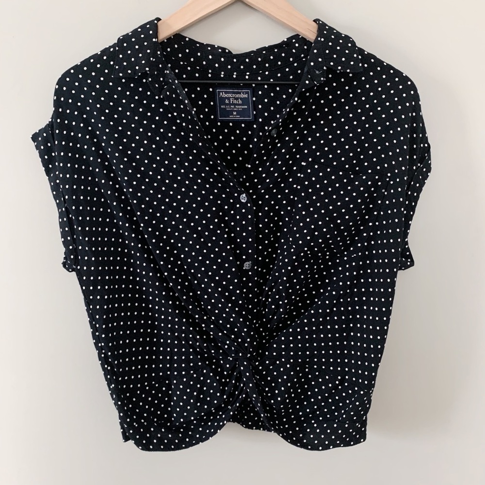 black and white polka dot collared blouse